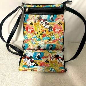 Disney Parks Exclusive Mickey Mouse Collage Pattern Crossbody & Matching Wallet